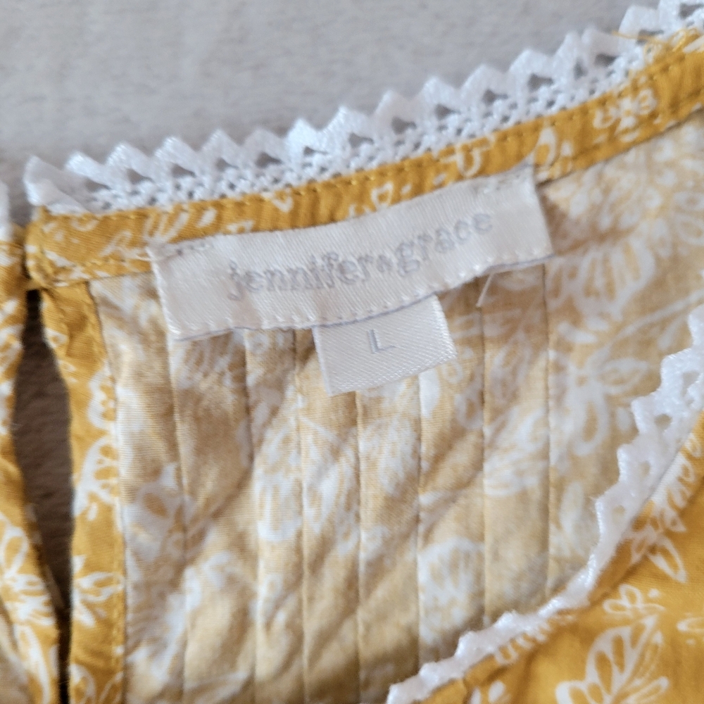 Jennifer And Grace Tiered Ruffle Floral Short Sleeve Top Large Yellow - Picture 7 of 13